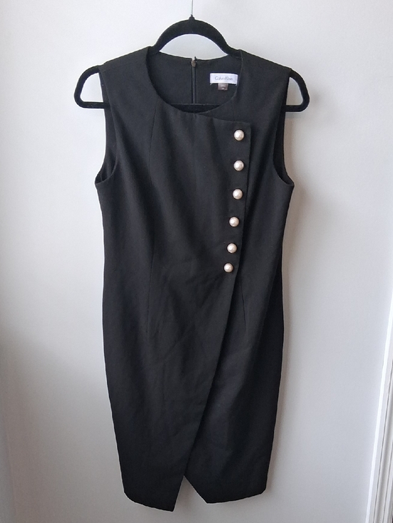 Calvin Klein Dresses & Skirts - Calvin Klein Black Dress Side Pearls Button Slit Dress Size 10p